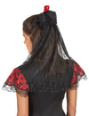 Voile avec rose rouge espagnole pour femme noir en dentelle